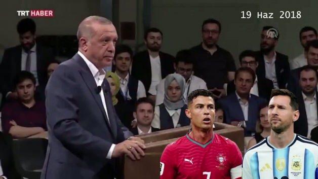 Cumhurbaşkanı Recep Tayyip Erdoğan ve futbolcular Lionel Messi ile Cristiano Ronaldo