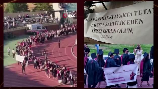 Anadolu Üniversitesi mezuniyet töreninde açılan ayet yazılı pankartın güvenlik görevlileri tarafından indirilmesi