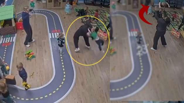 ABD'de bir kreşte bebek havaya fırlatıldıktan sonra yere düşüyor.
