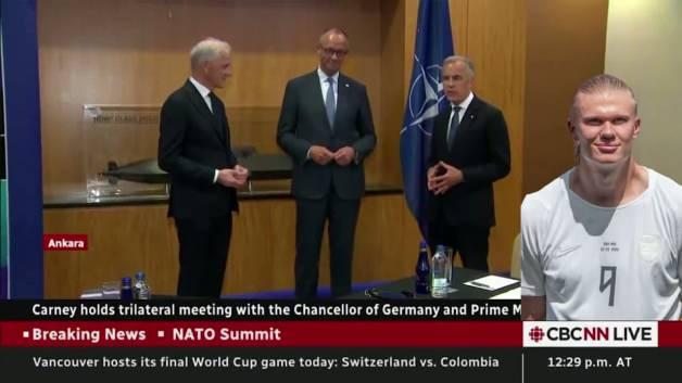 Kanada Başbakanı Mark Carney ve Norveç Başbakanı'nın NATO Zirvesi'ndeki görüşmesinden bir kare.