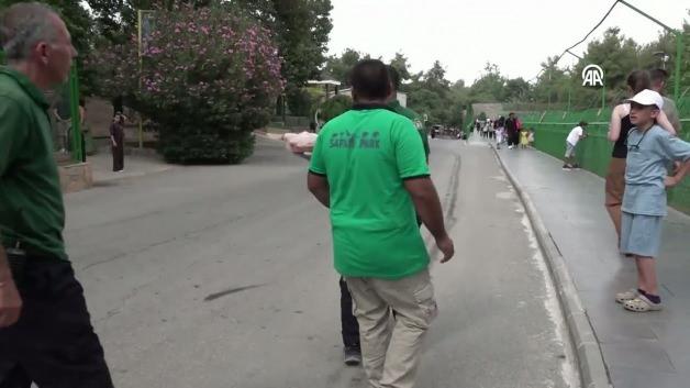 Gaziantep Doğal Yaşam Parkı'nda bir hayvanın buzlu kokteyl ile serinlemesi