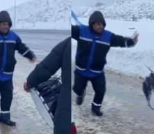 Kahramanmaraş'ta kar yağışı davul zurnayla kutlandı
