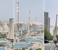 Çin'de tarihi bir termik santral saniyeler içinde yıkıldı