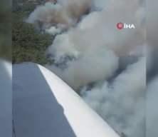 İzmir Bornova'da çıkan orman yangınına havadan ve karadan müdahale ediliyor