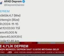 Rize'de 4,7 büyüklüğünde deprem