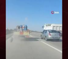 Tüp kamyonunun lastiği patladı facia ucuz atlatıldı.