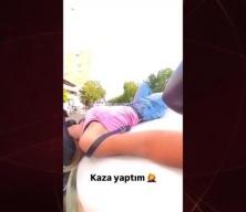 Sinyal vermeden dönen araca çarpan motosikletli kadının isyanı viral oldu
