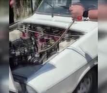 Polatlı’da park halindeki aracın motoruna giren yılanı sopayla çıkardı