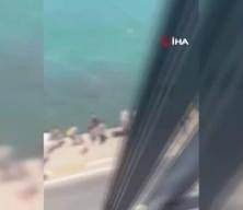 Ayvalık'ta otomobil denize uçtu: Sürücü arabanın üstünde kurtarılmayı bekledi