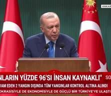 Erdoğan: Orman yangınlarıyla ilgili 38 kişi tutuklandı