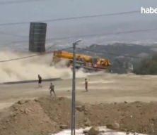 Freni patlayan vinç uçuruma yuvarlandı