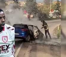 Samsunsporlu Musaba ölümden döndü! Kullandığı araba alevler içinde kaldı