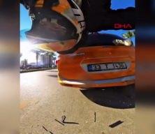 Feci kaza! Süratli motosikletin karıştığı kaza kask kamerasında