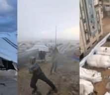 Gazze'de şiddetli r&uuml;zgar ve yağmur nedeniyle yerinden edilmiş Filistinlilerin &ccedil;adırları sular altında kaldı