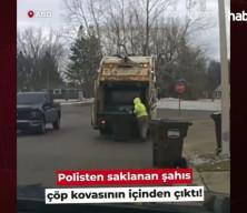 Polisten saklanan şahıs &ccedil;&ouml;p kovasının i&ccedil;inden &ccedil;ıktı!