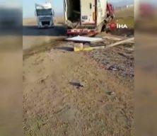 İran'dan gelen f&uuml;zenin şarapnel par&ccedil;asının hayattan kopardığı tır şof&ouml;r&uuml;n&uuml;n aracı g&ouml;r&uuml;nt&uuml;lendi