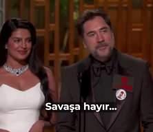 D&uuml;nyaca &uuml;nl&uuml; oyuncu Oscar t&ouml;renine damga vurdu! Sahnedeki Filistin s&ouml;zleri alkış tufanı kopardı...