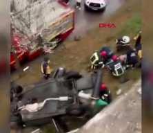 Otomobil, kayganlaşan yolda istinat duvarını aşarak d&uuml;şt&uuml;; 1 yaralı