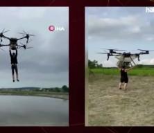 Hemşehrisine &ouml;zenen &ccedil;ift&ccedil;i, dronla yere &ccedil;akıldı