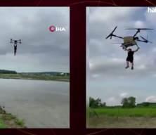 Hemşehrisine &ouml;zenen &ccedil;ift&ccedil;i, dronla yere &ccedil;akıldı