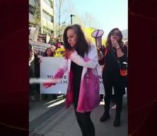 Başıboş k&ouml;pekler i&ccedil;in toplanılan eylemde bir kadının tuhaf hareketleri g&uuml;ndem oldu!