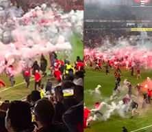 &Ccedil;ekya'da tarihi derbi eşi benzeri g&ouml;r&uuml;lmemiş olayla yarıda kaldı