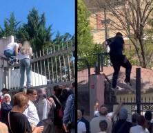Sınava ge&ccedil; kalan &ouml;ğrenci, demir parmaklıklara tırmandı