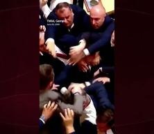 G&uuml;rcistan parlamentosu karıştı vekiller birbirine yumrukla saldırdı