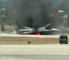 Yunan F-16 savaş u&ccedil;ağı teknik arıza sonrası alevlere teslim oldu!