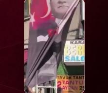 Yeni parti binasında Atat&uuml;rk posterindeki Altıok amblemine bı&ccedil;akla kestiler
