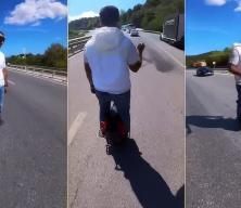 Trafikte akılalmaz anlar: Tek tekerlekli scooter ile tırların sağından ge&ccedil;ti