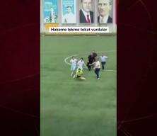 Bayburt'ta lin&ccedil; girişimi: Sahanın ortasında hakemi tekme tokat d&ouml;vd&uuml;ler!