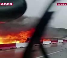 Meksika'da kaygan yolda kontrol&uuml;n&uuml; kaybeden tır alev aldı