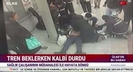 Kalbi duran yolcuya istasyondaki m&uuml;dahale anı kamerada!