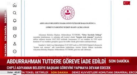 İçişleri Bakanlığı: Abdurrahman Tutdere göreve iade edildi