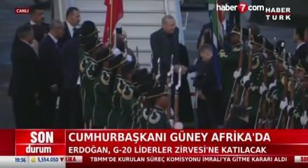 Cumhurbaşkanı Erdoğan, G20 Liderler Zirvesi için Güney Afrika'ya geldi