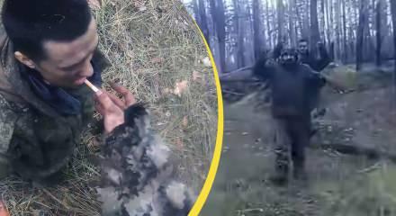 Ukrayna saflarındaki bir Amerikalının dört Rus askerini esir aldığı anlar