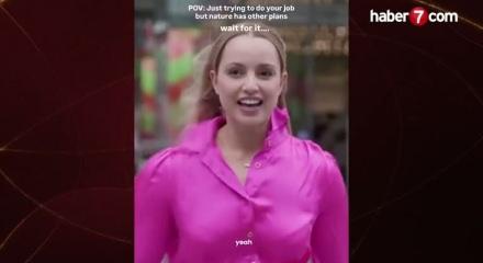 Canlı yayında ilginç anlar! Muhabirin yüzüne kuş çarpınca haber yarıda kaldı