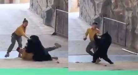 Çin'de korku dolu anlar: Kara ayı bakıcısına saldırdı