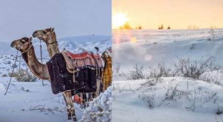 Beyaz rahmet Arabistan'a yağdı! İşte b&ouml;lge halkını şaşırtan kar yağışı