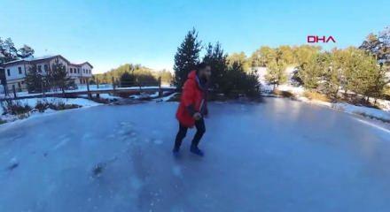Dumanlı Tabiat Parkı&rsquo;nda buz &uuml;st&uuml;nde paten keyfi