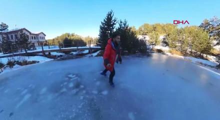 Dumanlı Tabiat Parkı&rsquo;nda buz &uuml;st&uuml;nde paten keyfi