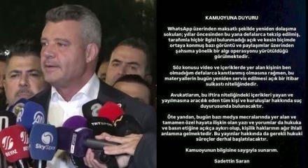 Fenerbah&ccedil;e Başkanı Sadettin Saran hakkında y&uuml;r&uuml;t&uuml;len 'Algı operasyonu' hakkında paylaşımda bulundu