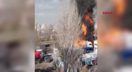 Ankara'da alkol y&uuml;kl&uuml; 7 TIR alevlere teslim oldu