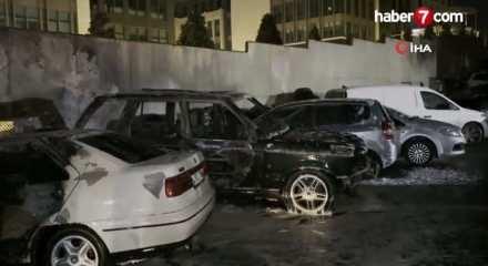 Maslak'ta ş&uuml;pheli yangın: 5 ara&ccedil; aynı anda alevlere teslim