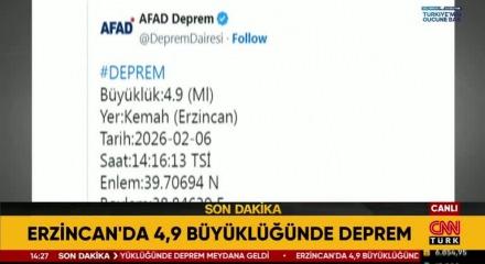 Erzincan'da 4.9 b&uuml;y&uuml;kl&uuml;ğ&uuml;nde şiddetli bir depremle sarsıldı
