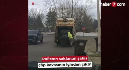 Polisten saklanan şahıs &ccedil;&ouml;p kovasının i&ccedil;inden &ccedil;ıktı!
