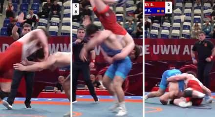 Rus g&uuml;reş&ccedil;iden yenilmek &uuml;zere olduğu m&uuml;cadeleyi son saniyede &ldquo;U&ccedil;an sincap&rdquo; hareketiyle kazandı