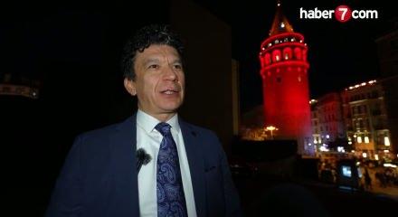 Galata Kulesi'nde anlamlı anlar: Kırmızı ışıkla aydınlatıldı!