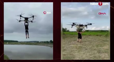 Hemşehrisine &ouml;zenen &ccedil;ift&ccedil;i, dronla yere &ccedil;akıldı
